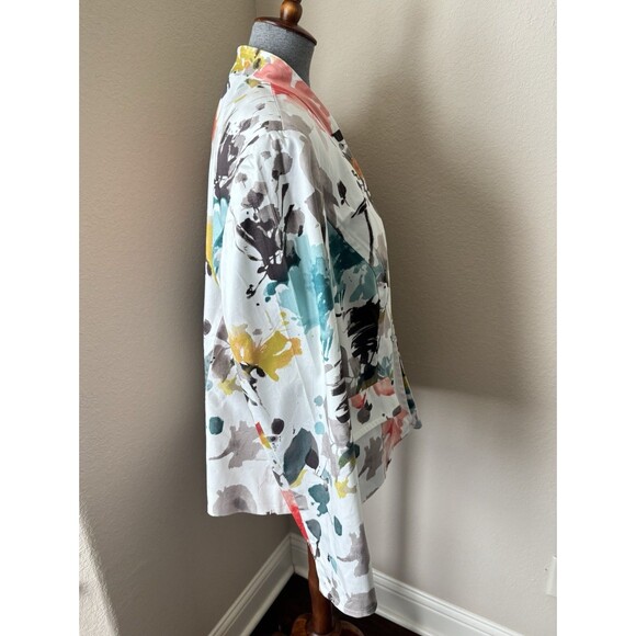 Evan Picone Woman Size 16W White Multicolored Floral Paint Splatter Print Blazer - Picture 3 of 8